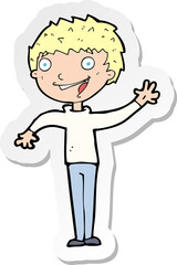 sticker of a cartoon happy boy waving