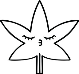 line drawing cartoon marijuana leaf