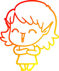 warm gradient line drawing cartoon elf girl