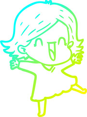 cold gradient line drawing cartoon laughing woman