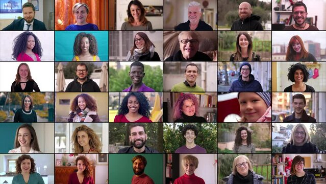 collage portrait of relaxed people looking at the camera smiling
