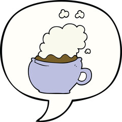 cartoon hot cup of coffee and speech bubble