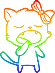 Fototapeta premium rainbow gradient line drawing cartoon yawning cat