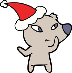 cute line drawing of a bear wearing santa hat