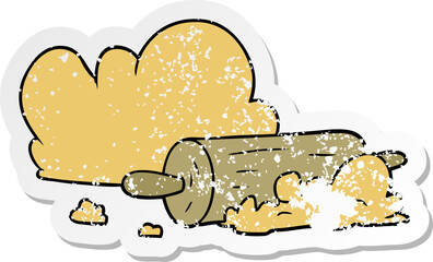 distressed sticker of a cartoon rolling pin and dough
