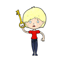 cartoon woman with key