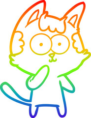 rainbow gradient line drawing cartoon cat considering