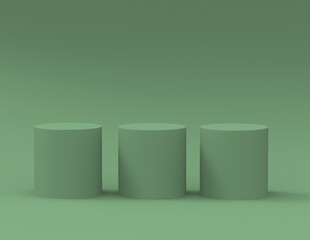 cylinder pedestal podium display, Empty room background.green earthy tone. Abstract modern rendering 3d shape for products display presentation.  minimal wall scene, Studio room.