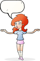 cartoon confused pretty girl with speech bubble