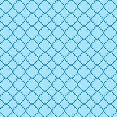 Moroccan background of geometric islamic trellis. pattern in blue repeating outline Blue quatrefoil 