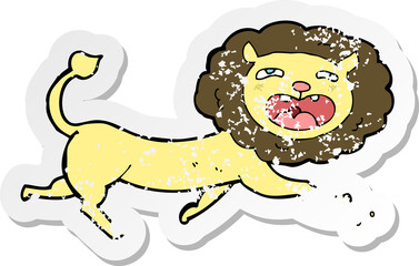 retro distressed sticker of a cartoon lion