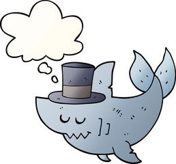 cartoon shark wearing top hat and thought bubble in smooth gradient style