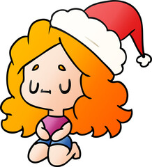 christmas gradient cartoon of kawaii girl