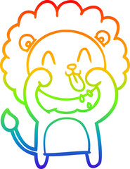 rainbow gradient line drawing happy cartoon lion