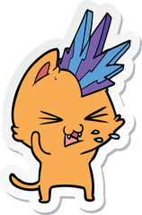 sticker of a cartoon punk rock cat hissing