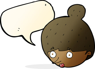 cartoon surprised woman's face with speech bubble