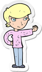 sticker of a cartoon woman waving