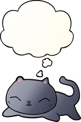 cartoon cat and thought bubble in smooth gradient style