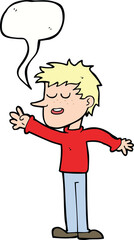 cartoon happy man reaching with speech bubble