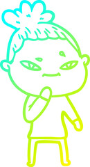 cold gradient line drawing cartoon woman