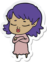 sticker of a pretty cartoon elf girl with corssed arms