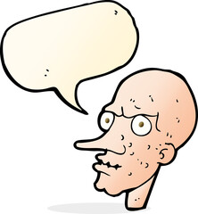 cartoon evil old man with speech bubble