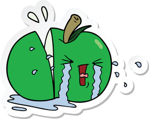 Naklejka premium sticker of a cartoon apple crying