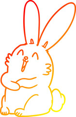 warm gradient line drawing cartoon laughing bunny rabbit