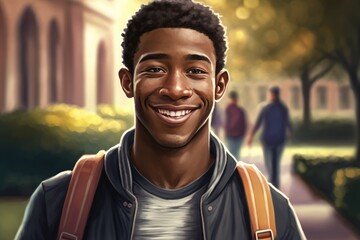 Illustration of diverse teenagers inside an univesity campus - Created with generative ai