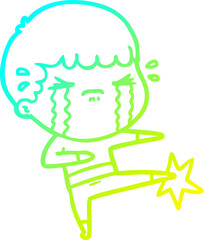 cold gradient line drawing cartoon man crying