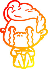 warm gradient line drawing cartoon man crying