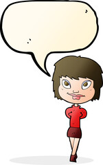 cartoon happy woman with speech bubble