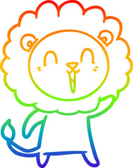 rainbow gradient line drawing laughing lion cartoon