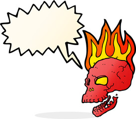 cartoon flaming skull with speech bubble