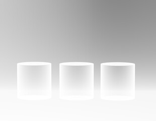 3 cylinder pedestal podium display, Empty room background.transparent. Abstract modern rendering 3d shape for products display presentation.  minimal wall scene, Studio room.