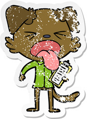 distressed sticker of a cartoon disgusted dog