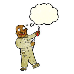 cartoon mechanic with thought bubble