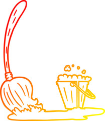 Obraz premium warm gradient line drawing cartoon mop and bucket