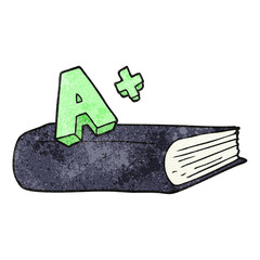 textured cartoon A grade symbol and book
