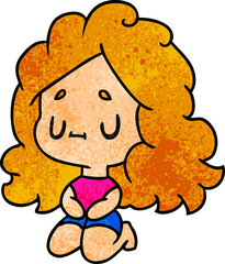 textured cartoon of a cute kawaii girl