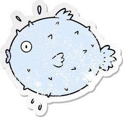distressed sticker of a cartoon puffer fish © lineartestpilot