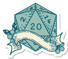 natural twenty D20 dice roll sticker