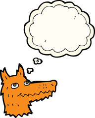 cartoon fox head with thought bubble