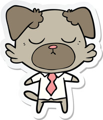 sticker of a cute cartoon dog wearing office shirt
