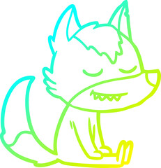 cold gradient line drawing friendly cartoon wolf sitting down