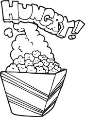 black and white cartoon fresh popcorn