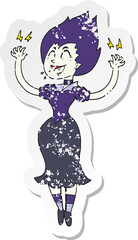 retro distressed sticker of a cartoon vampire girl