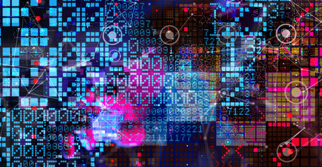 Neural network 3D illustration. Big data and cybersecurity