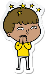 sticker of a cartoon amazed boy