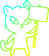 cold gradient line drawing cartoon cat
